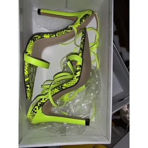 Neon green snake skin heels